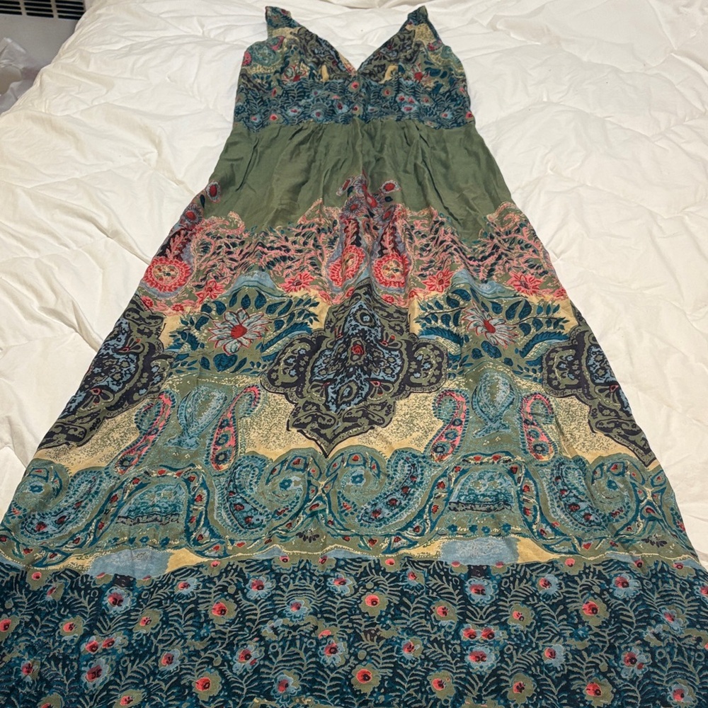 Bohemian Floral Maxi Dress - Green and Blue